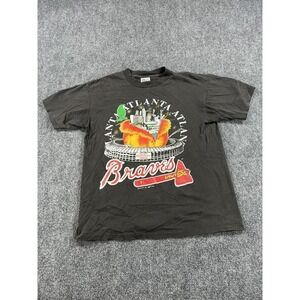 Vintage Atlanta Braves Shirt Tee Mens Large Black MLB Baseball Oneita USA 90s